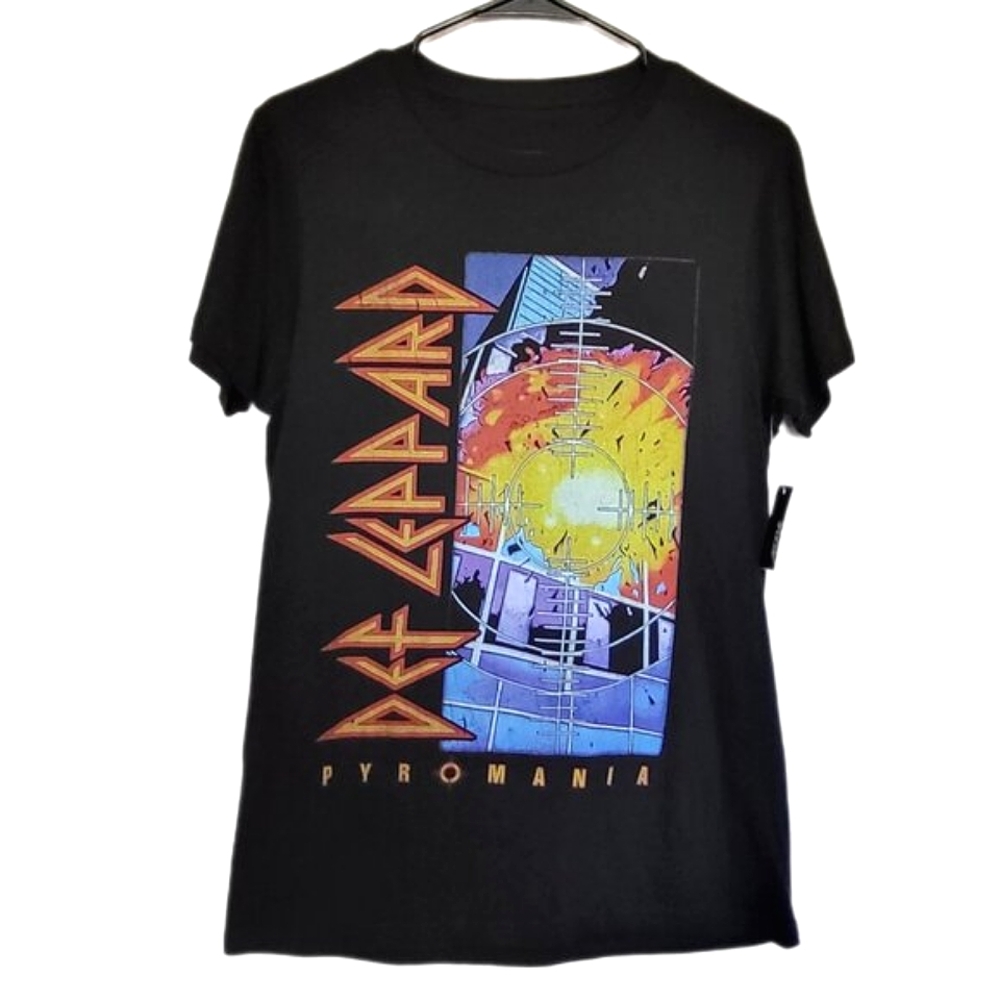 *NEW* DEF LEPPARD Black Pyromania T-Shirt Retro 80's Size Small Rock Metal